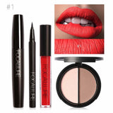 FOCALLURE Nuevo 4 Unids Fácil Maquillaje de Labios Eyeliner Negro Lápiz Mate Lápiz Labial Líquido Bronceador Facial Resaltador Paleta Ojos Máscara
