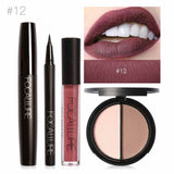 FOCALLURE Nuevo 4 Unids Fácil Maquillaje de Labios Eyeliner Negro Lápiz Mate Lápiz Labial Líquido Bronceador Facial Resaltador Paleta Ojos Máscara
