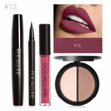 FOCALLURE Nuevo 4 Unids Fácil Maquillaje de Labios Eyeliner Negro Lápiz Mate Lápiz Labial Líquido Bronceador Facial Resaltador Paleta Ojos Máscara