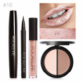 FOCALLURE Nuevo 4 Unids Fácil Maquillaje de Labios Eyeliner Negro Lápiz Mate Lápiz Labial Líquido Bronceador Facial Resaltador Paleta Ojos Máscara