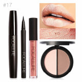 FOCALLURE Nuevo 4 Unids Fácil Maquillaje de Labios Eyeliner Negro Lápiz Mate Lápiz Labial Líquido Bronceador Facial Resaltador Paleta Ojos Máscara