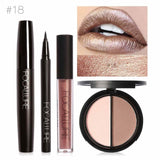 FOCALLURE Nuevo 4 Unids Fácil Maquillaje de Labios Eyeliner Negro Lápiz Mate Lápiz Labial Líquido Bronceador Facial Resaltador Paleta Ojos Máscara