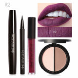 FOCALLURE Nuevo 4 Unids Fácil Maquillaje de Labios Eyeliner Negro Lápiz Mate Lápiz Labial Líquido Bronceador Facial Resaltador Paleta Ojos Máscara