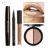 FOCALLURE Nuevo 4 Unids Fácil Maquillaje de Labios Eyeliner Negro Lápiz Mate Lápiz Labial Líquido Bronceador Facial Resaltador Paleta Ojos Máscara