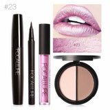 FOCALLURE Nuevo 4 Unids Fácil Maquillaje de Labios Eyeliner Negro Lápiz Mate Lápiz Labial Líquido Bronceador Facial Resaltador Paleta Ojos Máscara