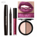 FOCALLURE Nuevo 4 Unids Fácil Maquillaje de Labios Eyeliner Negro Lápiz Mate Lápiz Labial Líquido Bronceador Facial Resaltador Paleta Ojos Máscara