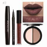 FOCALLURE Nuevo 4 Unids Fácil Maquillaje de Labios Eyeliner Negro Lápiz Mate Lápiz Labial Líquido Bronceador Facial Resaltador Paleta Ojos Máscara