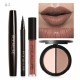 FOCALLURE Nuevo 4 Unids Fácil Maquillaje de Labios Eyeliner Negro Lápiz Mate Lápiz Labial Líquido Bronceador Facial Resaltador Paleta Ojos Máscara