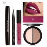 FOCALLURE Nuevo 4 Unids Fácil Maquillaje de Labios Eyeliner Negro Lápiz Mate Lápiz Labial Líquido Bronceador Facial Resaltador Paleta Ojos Máscara