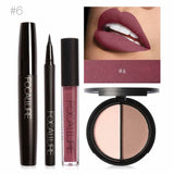FOCALLURE Nuevo 4 Unids Fácil Maquillaje de Labios Eyeliner Negro Lápiz Mate Lápiz Labial Líquido Bronceador Facial Resaltador Paleta Ojos Máscara