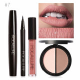 FOCALLURE Nuevo 4 Unids Fácil Maquillaje de Labios Eyeliner Negro Lápiz Mate Lápiz Labial Líquido Bronceador Facial Resaltador Paleta Ojos Máscara
