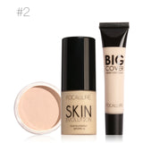 FOCALLURE Set de maquillaje profesional 3 piezas de maquillaje, kit de cosméticos con crema corrector en crema base y polvo en polvo