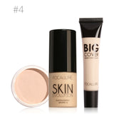 FOCALLURE Set de maquillaje profesional 3 piezas de maquillaje, kit de cosméticos con crema corrector en crema base y polvo en polvo