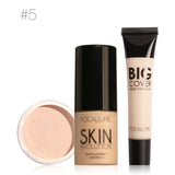 FOCALLURE Set de maquillaje profesional 3 piezas de maquillaje, kit de cosméticos con crema corrector en crema base y polvo en polvo