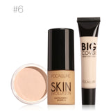 FOCALLURE Set de maquillaje profesional 3 piezas de maquillaje, kit de cosméticos con crema corrector en crema base y polvo en polvo
