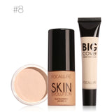 FOCALLURE Set de maquillaje profesional 3 piezas de maquillaje, kit de cosméticos con crema corrector en crema base y polvo en polvo