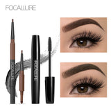 Juego de maquillaje Focallure Eyes Máscara para pestañas 3D y caliente y lápiz de cejas 3 en 1 automático Perfecto para maquillaje